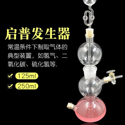 气体发生器125ml 250ml 启普发生器化学实验玻璃仪器气体制备装置