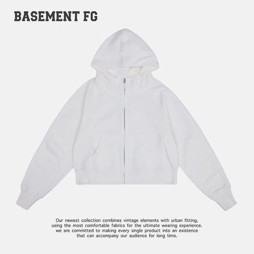 BASEMENTFG美式风连帽拉链卫衣百搭休闲上衣米白色261080035005