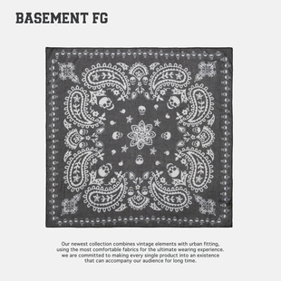 BASEMENTFG复古骷髅头印花方巾纯棉百搭小丝巾264090022001