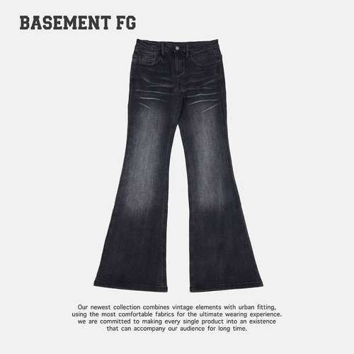 BASEMENTFG美式复古高腰喇叭牛仔裤女修身显瘦长裤267330021021
