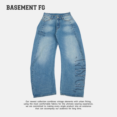 BASEMENTFG复古高街牛仔裤女宽松阔腿长裤休闲潮牌267330006072