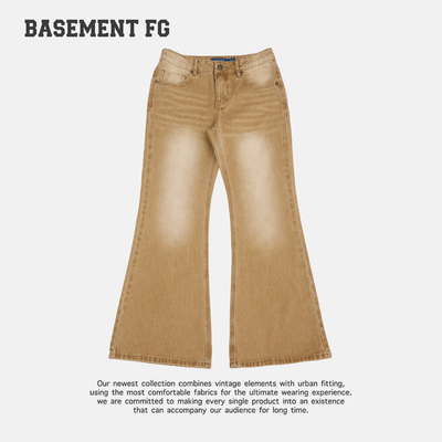 BASEMENTFG复古水洗微喇牛仔裤女修身显瘦长裤卡其色267330002011