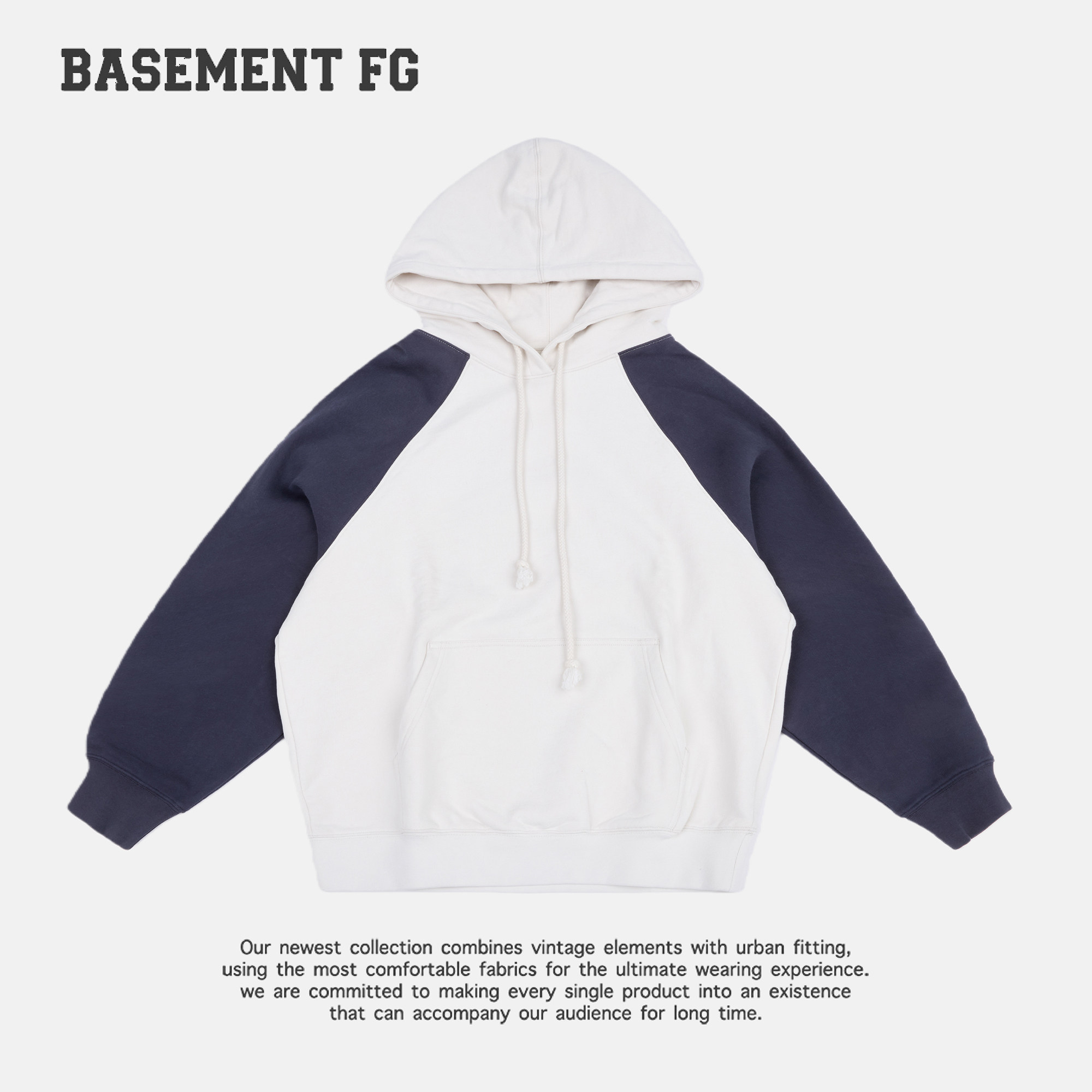 BASEMENTFG撞色连帽卫衣插肩袖休闲运动风外套情侣装241050144020