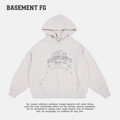 BASEMENTFG美式复古字母印花连帽百搭高街潮牌卫衣241050072008