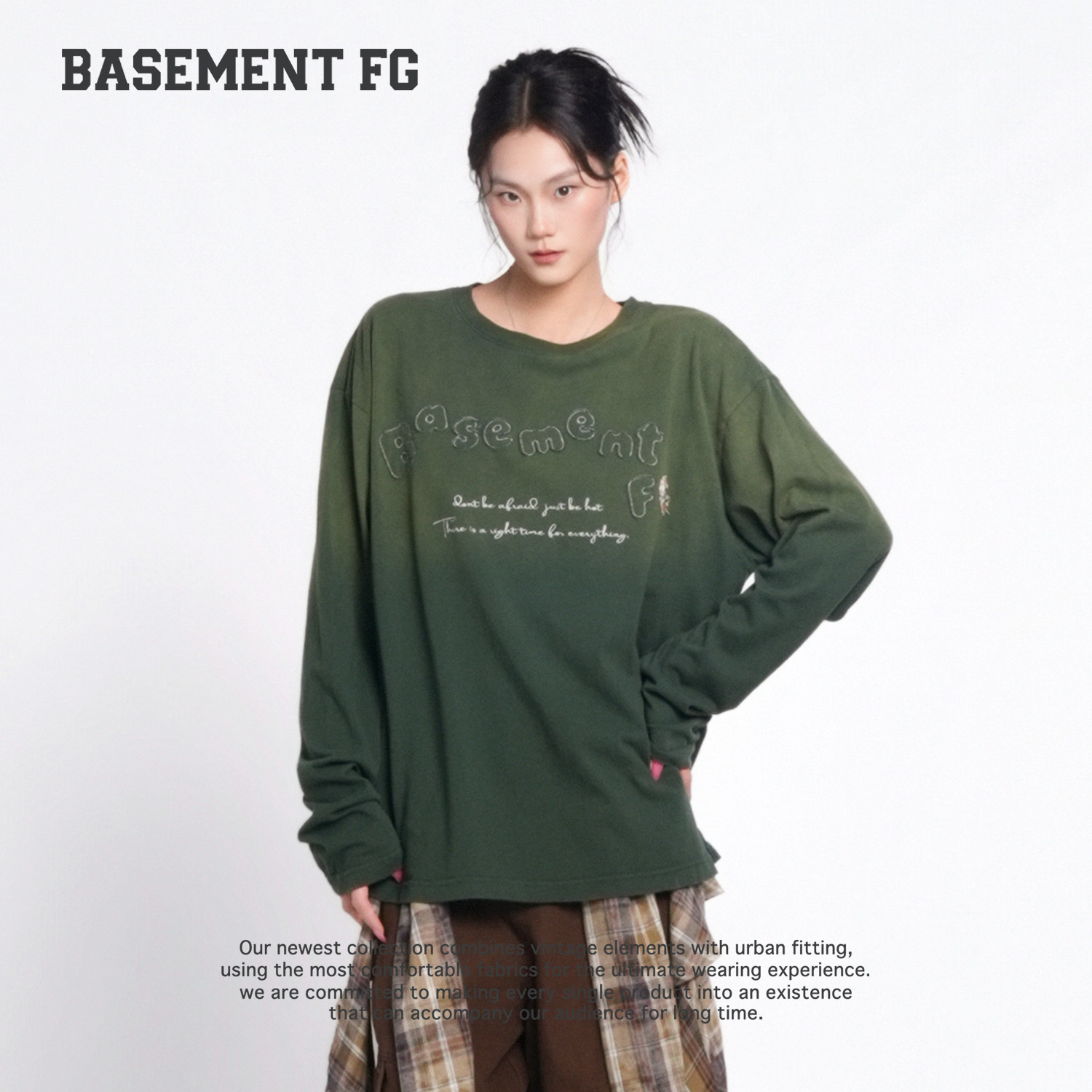 BASEMENTFG T恤26秋冬新款宽松字母印花百搭休闲慵懒风261030349
