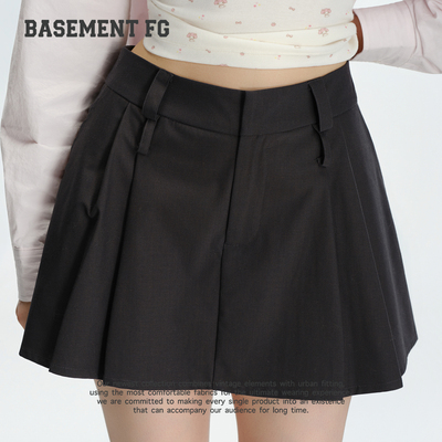 BASEMENTFG美式复古学院风百褶短裙女百搭A字半身裙252150229022