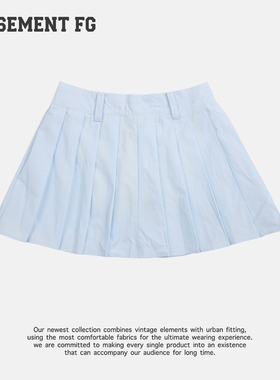 BASEMENTFG学院风高腰百褶半身裙女百搭浅蓝色短裙262150061028