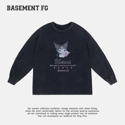 BASEMENTFG卡通风长袖T恤男女宽松落肩袖上衣261030052001