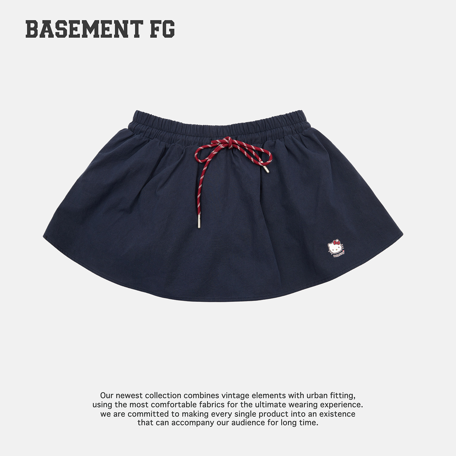 BASEMENTFG复古风系带半身短裙女藏蓝色抽绳蓬蓬裙262150045030