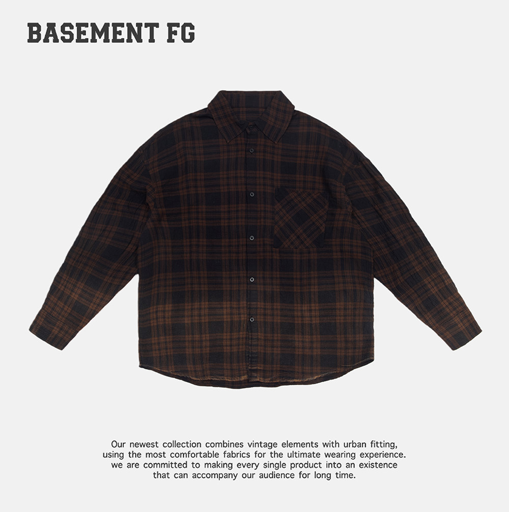 BASEMENT FG美式复古休闲百搭宽松格子衬衫252070389055