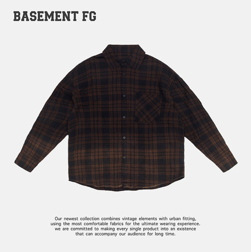 BASEMENT FG美式复古休闲百搭宽松格子衬衫252070389055