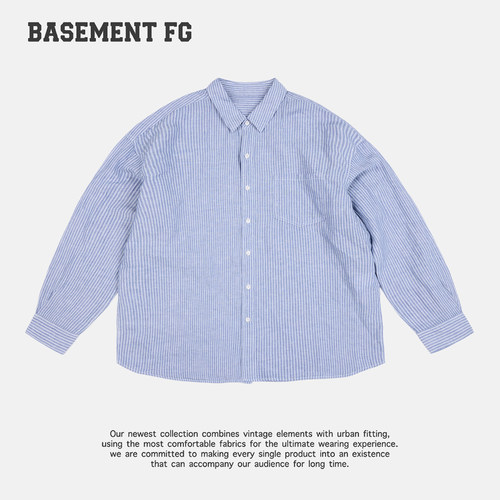 BASEMENTFG美式复古条纹长袖衬衫休闲百搭宽松262070058072