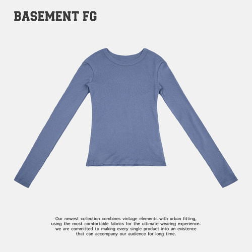 BASEMENTFG美式复古蓝色长袖T恤女修身简约上衣261030095031
