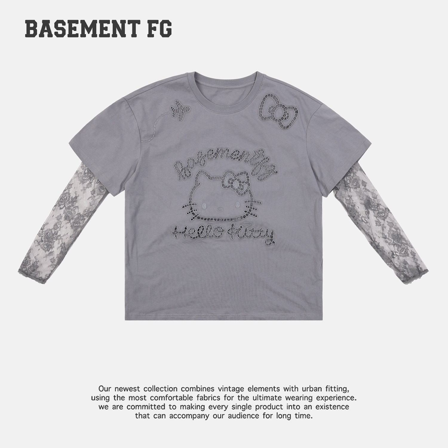 BASEMENTFGxHelloKitty假两件蕾丝拼接长袖T恤261030079031