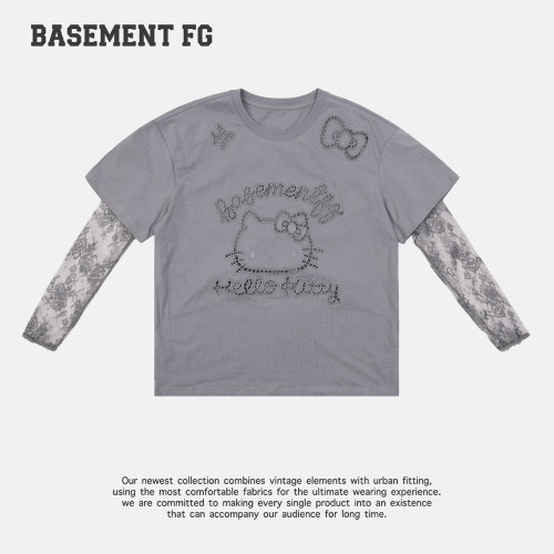 BASEMENTFGxHelloKitty假两件蕾丝拼接长袖T恤261030079031