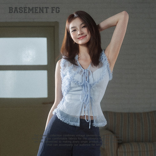 BASEMENTFG木耳边系带背心浅蓝色毛边设计感内搭上衣262160002028