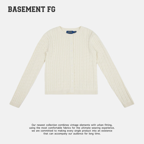 BASEMENTFG老钱风修身针织开衫纽扣圆领复古风米白色263080059005