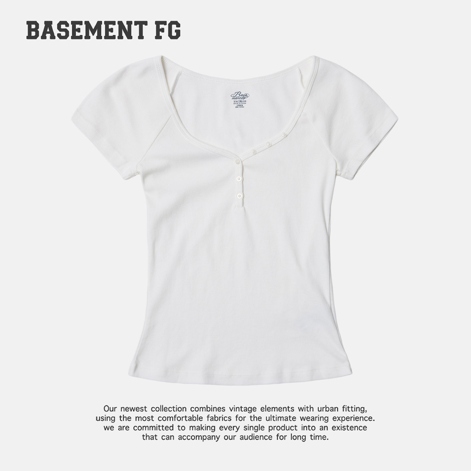 BASEMENTFG极简风短袖T恤女三粒扣修身显瘦百搭上衣261020080005