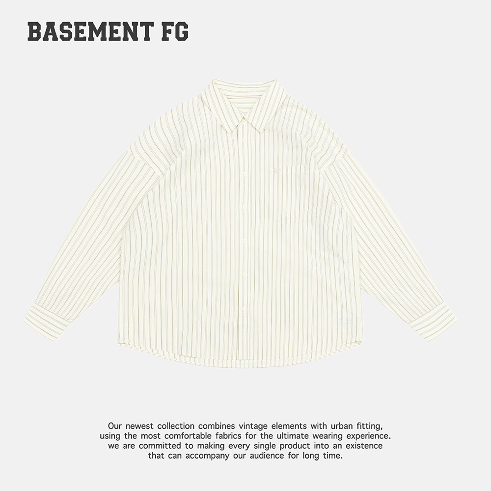 BASEMENTFG美式复古条纹衬衫女长袖宽松百搭休闲简约252070392104