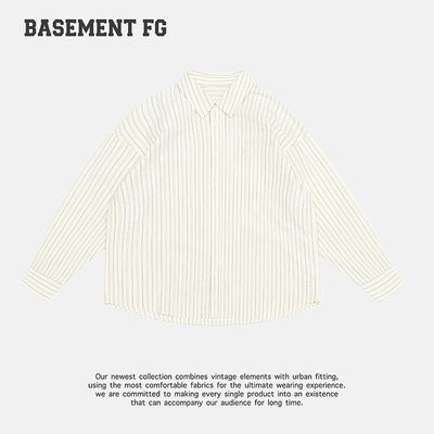 BASEMENTFG美式复古条纹衬衫女长袖宽松百搭休闲简约252070392104