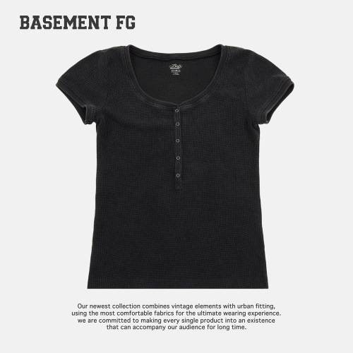 BASEMENTFG短袖T恤女螺纹圆领纽扣设计简约百搭上衣261020036