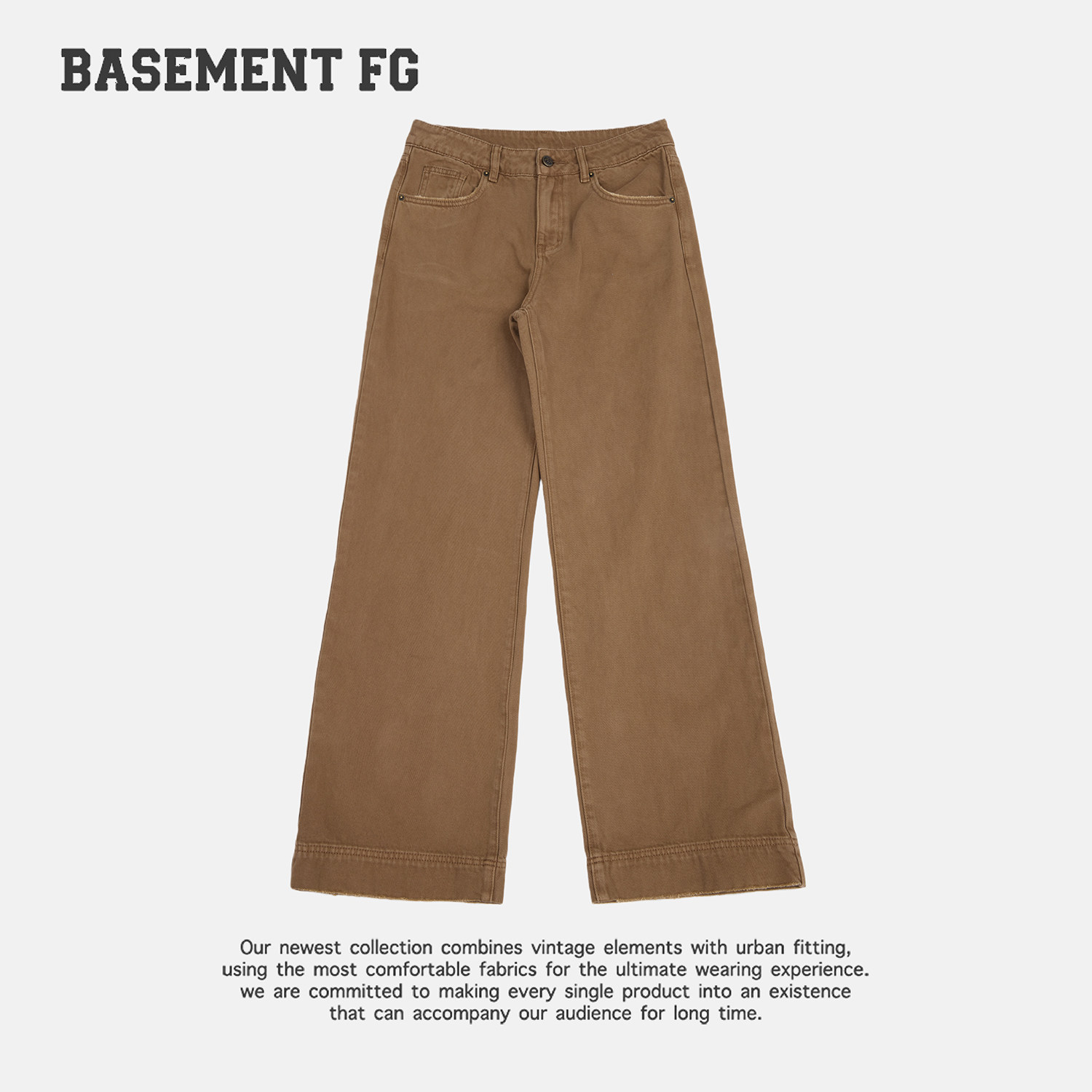 BASEMENTFG复古休闲风高腰直筒长裤女宽松百搭裤子267330016047