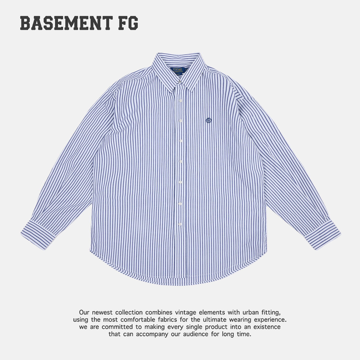BASEMENTFG美式复古条纹长袖衬衫252070487106
