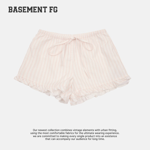 BASEMENTFG美式条纹荷叶边短裤女夏季百搭休闲裤262130007049