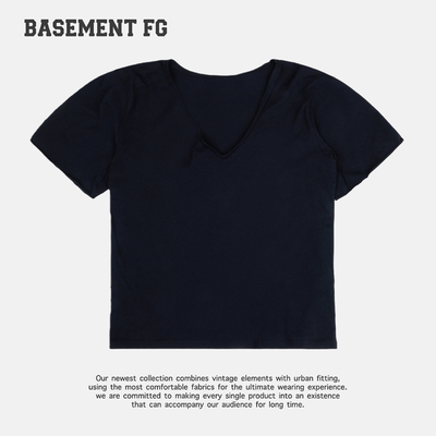 BASEMENTFG美式复古风V领短袖T恤简约百搭宽松上衣261020204001