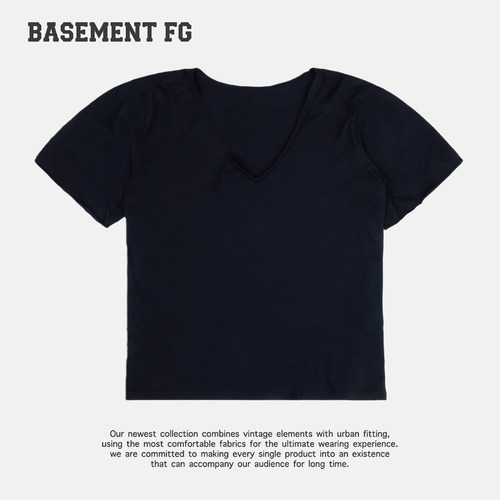 BASEMENTFG美式复古风V领短袖T恤简约百搭宽松上衣261020204001