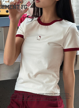 BASEMENTFGxHelloKitty撞色拼接短袖T恤米白色圆领261020023005