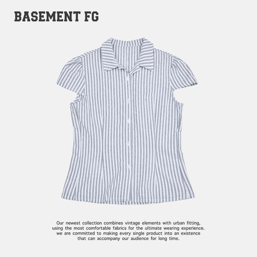 BASEMENTFG条纹短袖衬衫女修身显瘦翻领单排扣262070002106