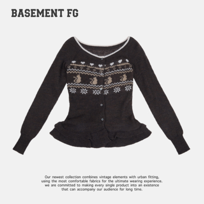BASEMENTFG美式印花长袖T恤女修身显瘦开衫针织衫253080115013