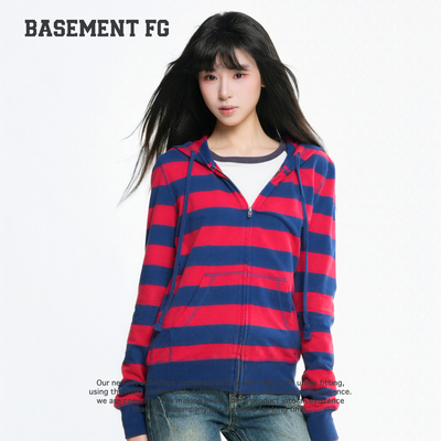BASEMENTFG外套26秋冬新款条纹连帽卫衣拉链开衫外套261080107777