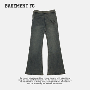 BASEMENTFG复古风高腰喇叭牛仔裤女水洗做旧微喇长裤267330004031