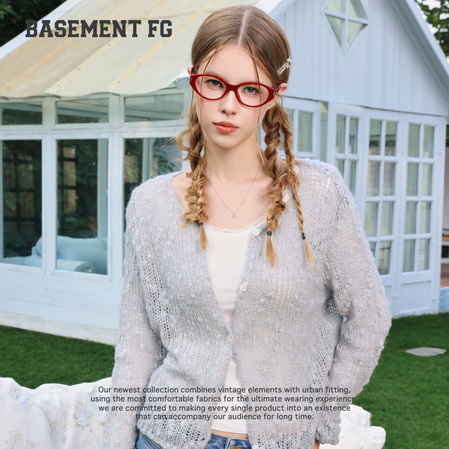 BASEMENTFG毛织外套26秋冬新款甜美风针织开衫女V领263080101