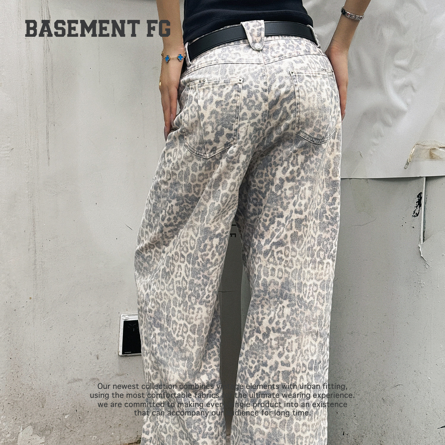 BASEMENTFG美式复古豹纹阔腿裤宽松垂坠感酷飒风裤子262120073012