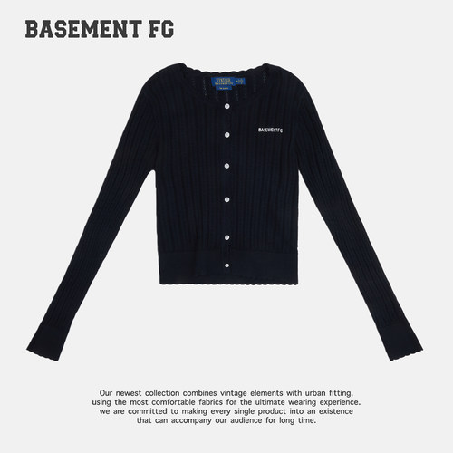 BASEMENTFG藏蓝色麻花针织开衫女长袖设计感纽扣上衣263080002030