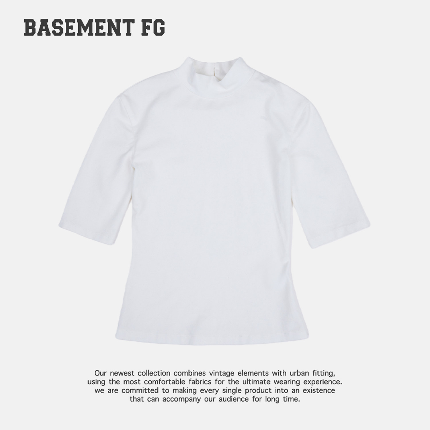 BASEMENTFG美式复古高领中袖T恤修身显瘦百搭上衣261020202005