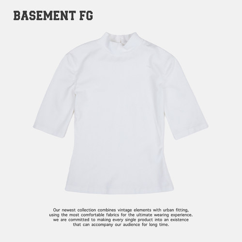 BASEMENTFG美式复古高领中袖T恤修身显瘦百搭上衣261020202005