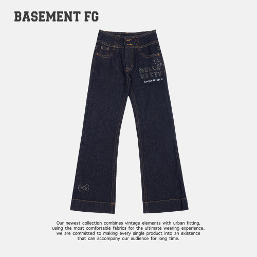 BASEMENTFGxHelloKitty复古高腰牛仔裤女显瘦直筒裤257330254001