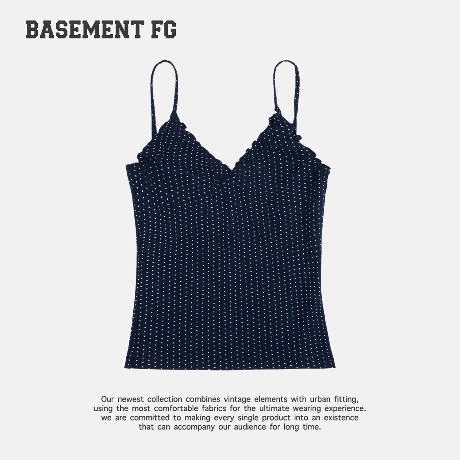 BASEMENTFG风波点花边V领吊带背心女深蓝色显瘦上衣261010090031