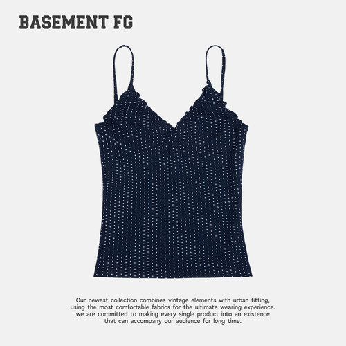 BASEMENTFG风波点花边V领吊带背心女深蓝色显瘦上衣261010090031