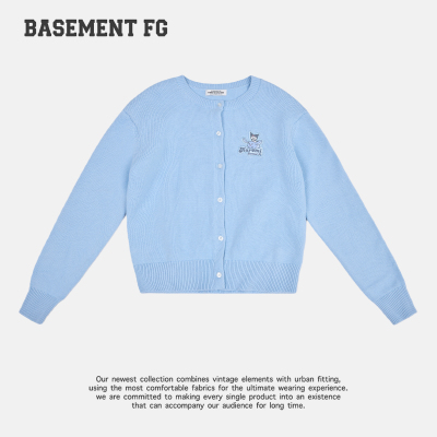BASEMENTFG美式复古卡通针织开衫女蓝色休闲263080039028