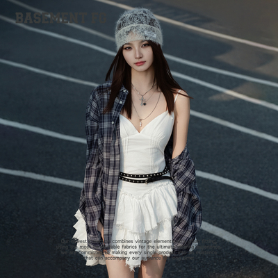 BASEMENTFG学院风格纹衬衫女宽松百搭休闲上衣262070123085