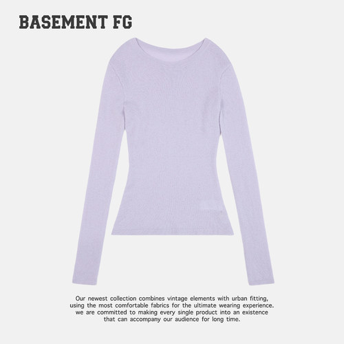 BASEMENTFG美式复古紫色圆领长袖针织衫女修身显瘦263500035032