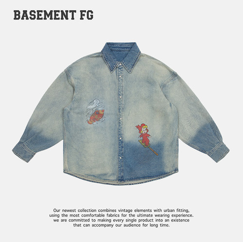 BASEMENT FG美式复古休闲百搭宽松牛仔衬衫257070009284