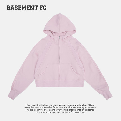 BASEMENTFG美式复古连帽拉链卫衣色休闲百搭短款261080036