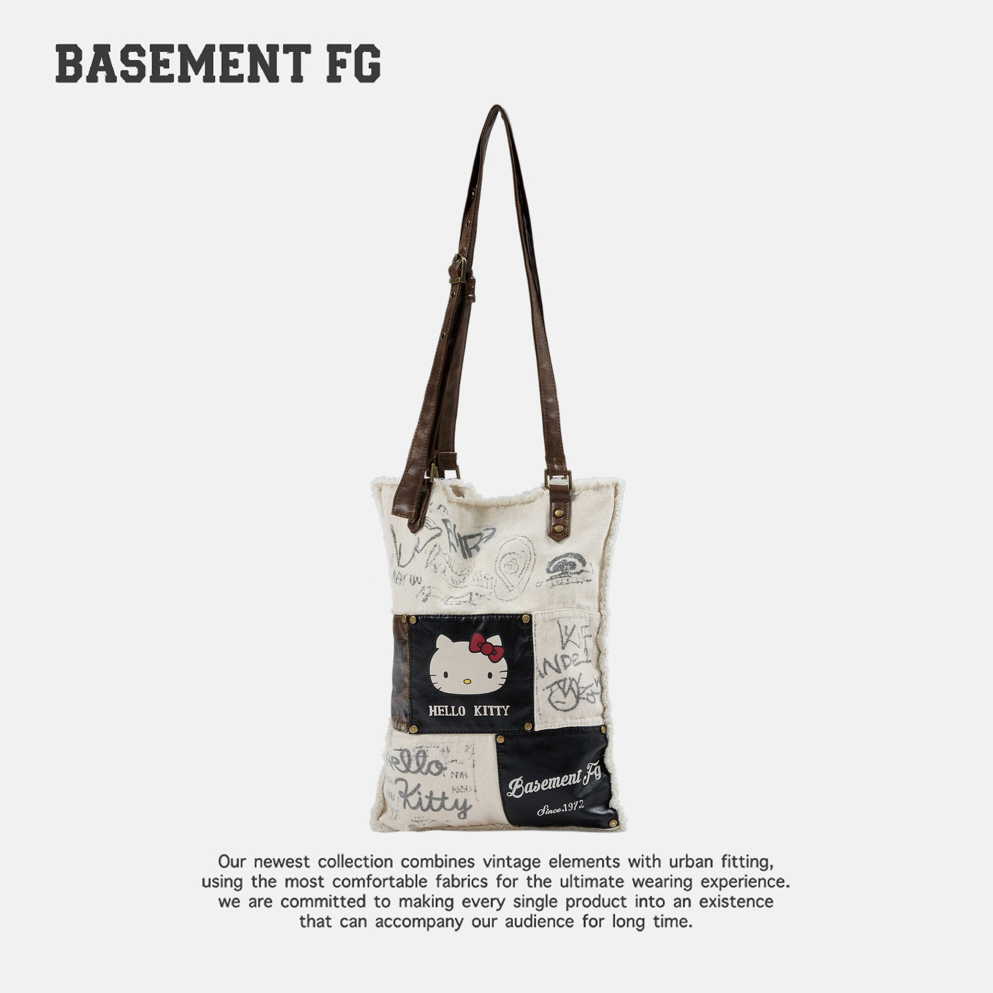 BASEMENTFGxHelloKitty涂鸦帆布托特包女百搭斜挎包254020056009