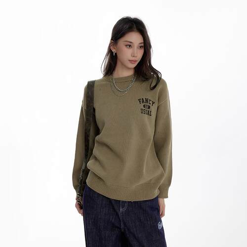 BASEMENT FG 美式基础百搭复古宽松休闲毛织圆领毛衫233500041012